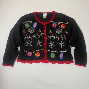 Nutcracker VTG Holiday Christmas Sweater XL Ornaments Snowflakes Lights